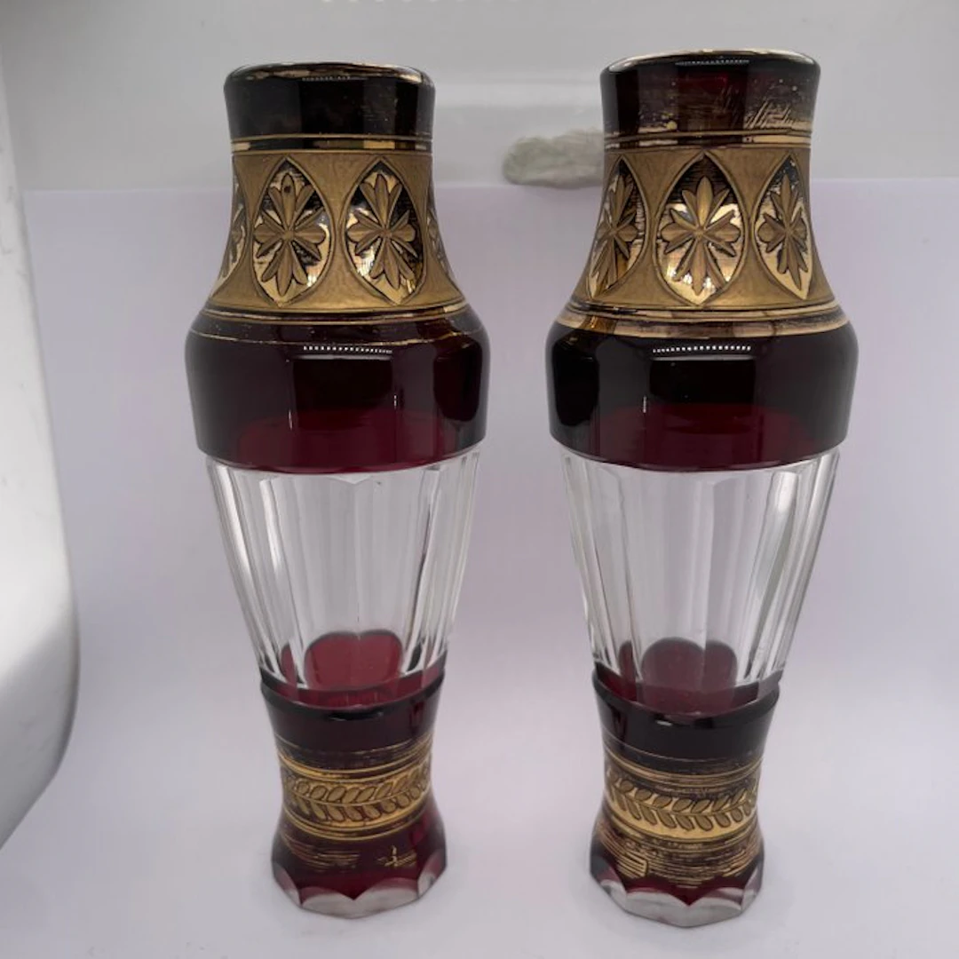 Single-flower vase (2) - 40/4 - Crystal - Polished crystal gold.