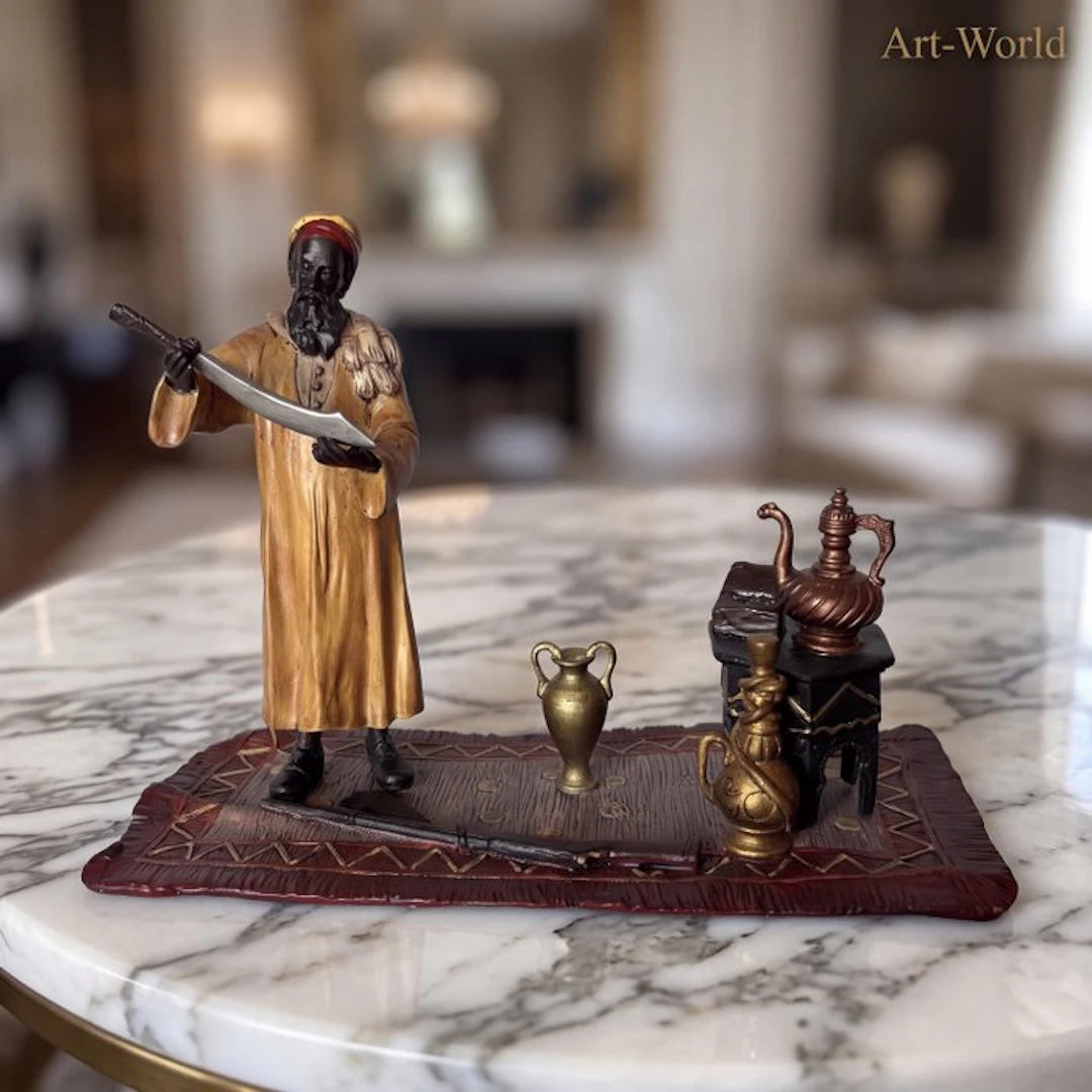 Statue, Jager met zwaard - 14.5 cm - Bronze