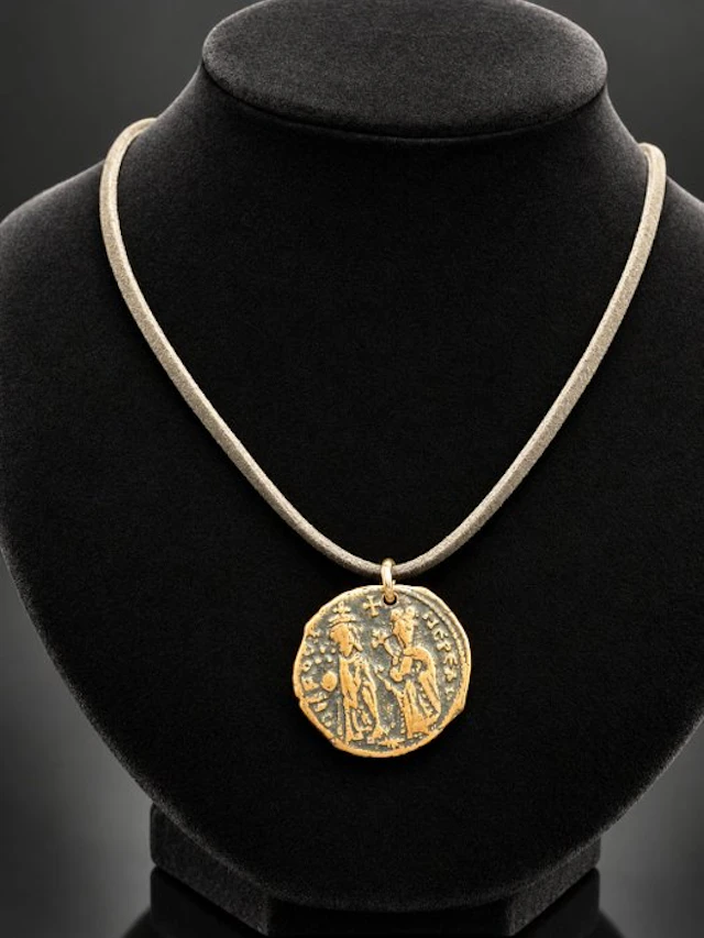 Late Roman/Early Byzantine Bronze Necklace with a coin of...