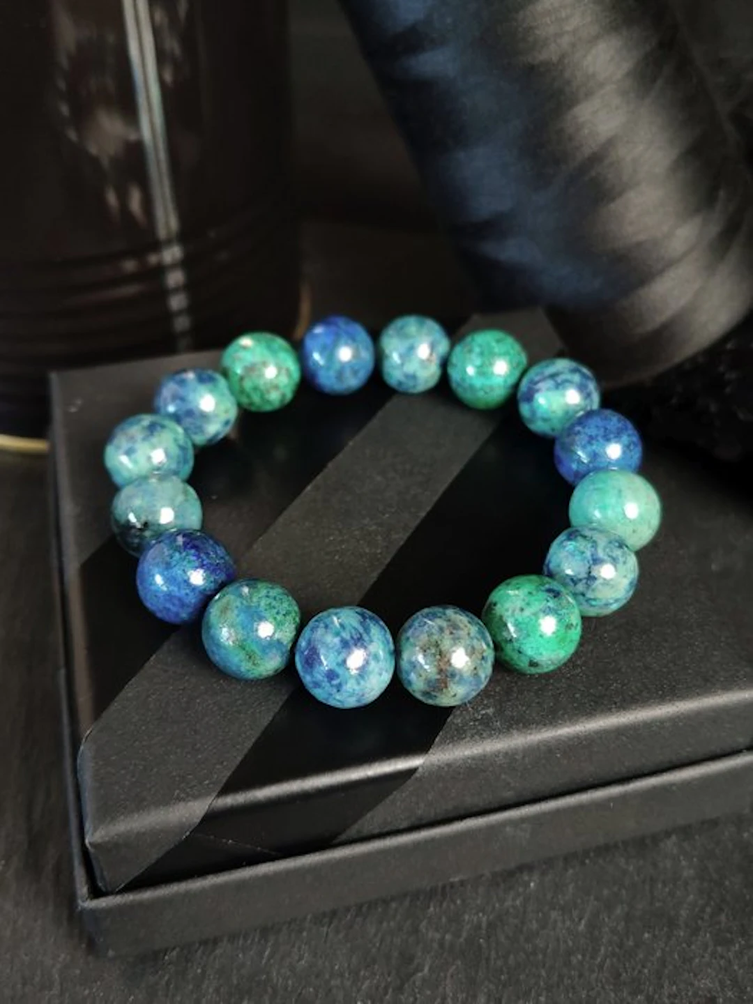 Precious Malachite and Azurite Bracelet - Green and Azure Tones- 39 g - (1)