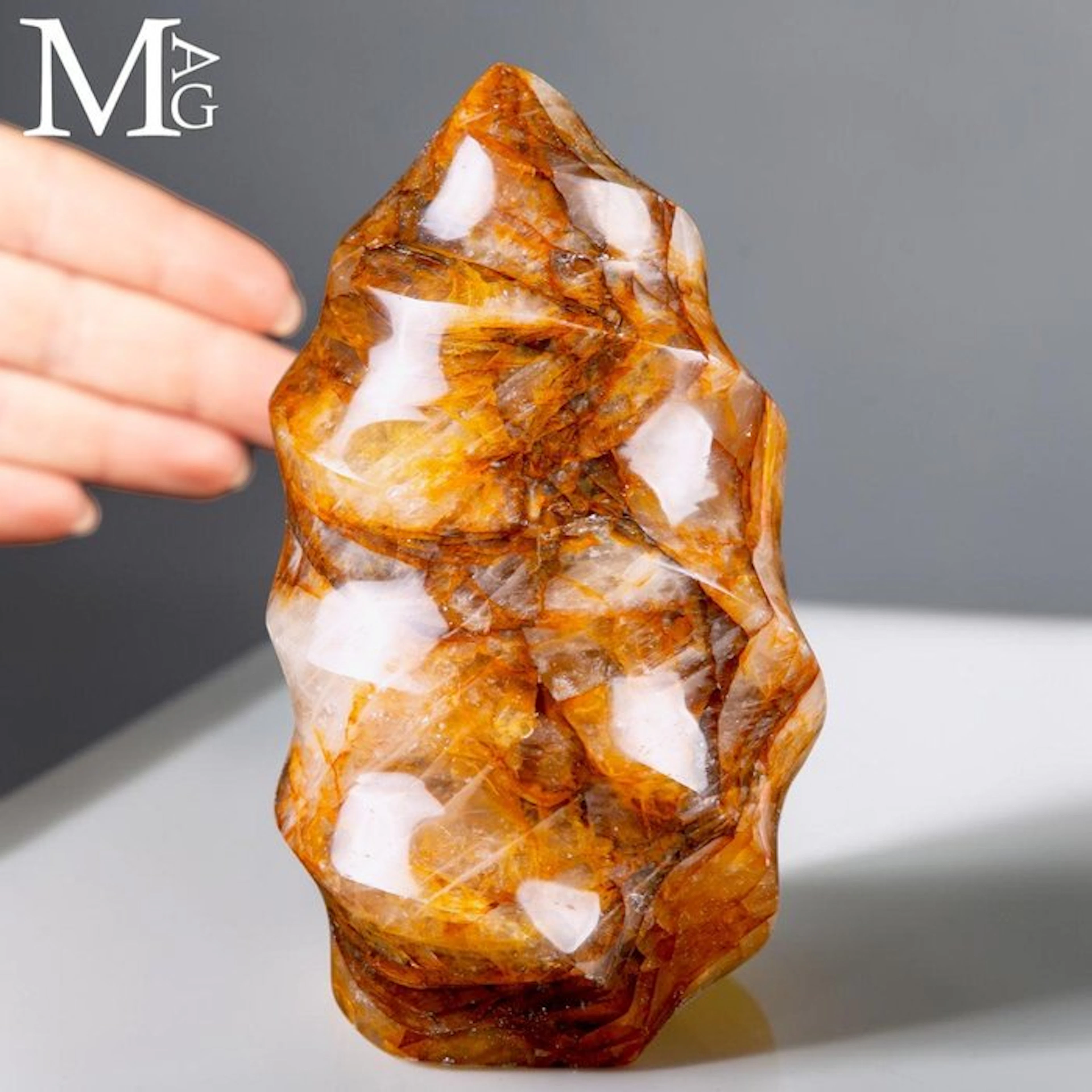Radiant Golden-Orange Hematoid Quartz - Flame-Carved and...