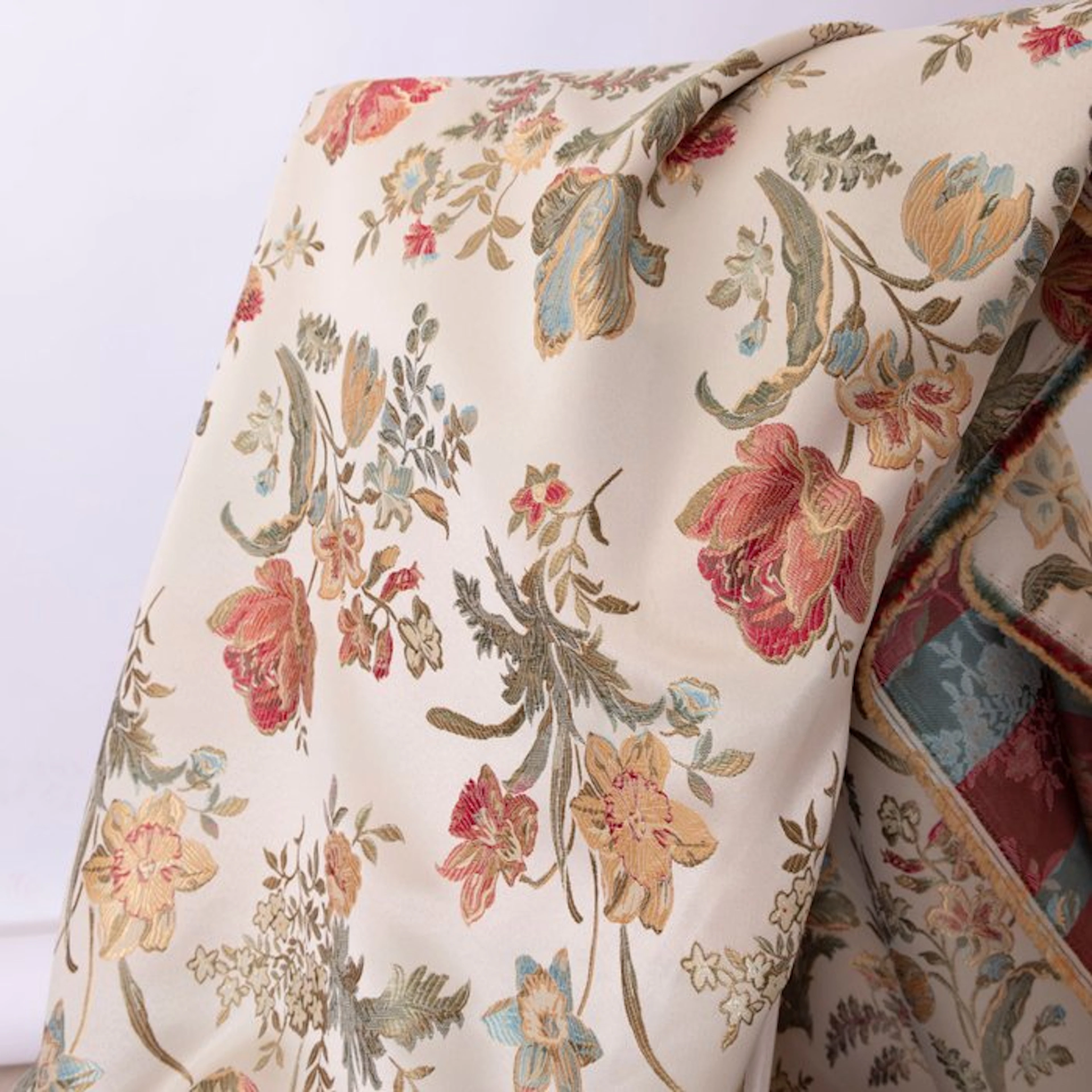 BA003 - Brocade Fabric (Lampasso) Italian - Beige Silk...