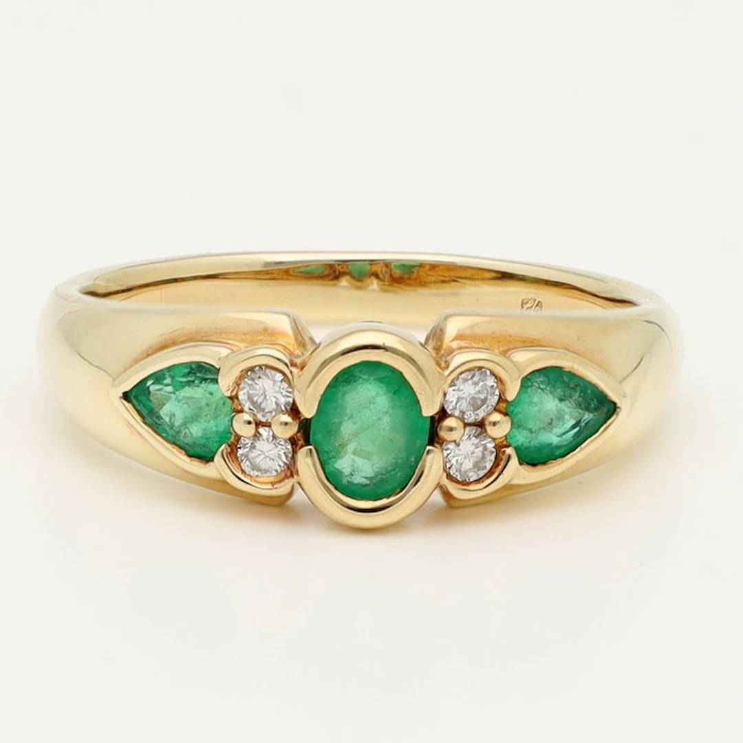 Ring - 14 kt. Yellow gold Emerald - Diamond