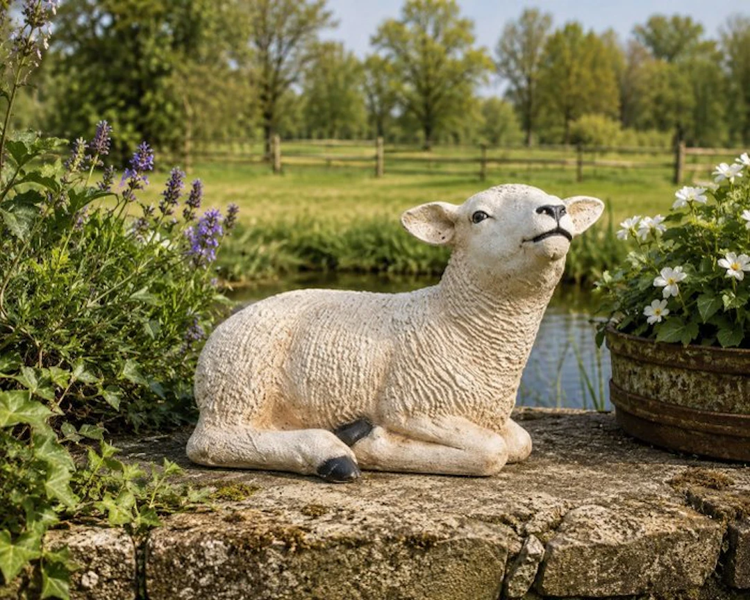 Statue, life size and a lifelike (Texel lamb) - 32 cm - polyresin