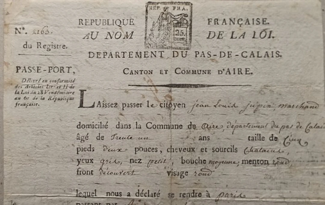 firmato - France - Passeport Révolutionnaire - An VI...