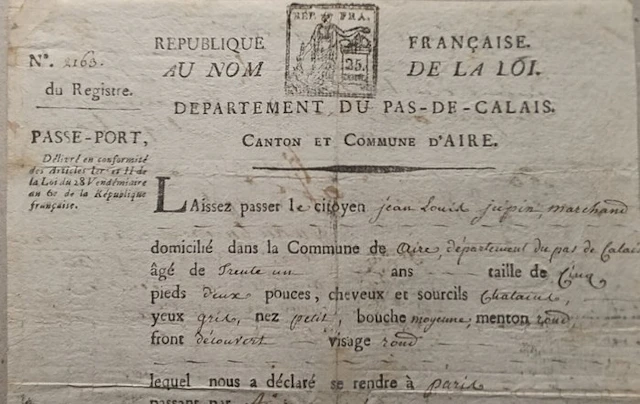 firmato - France - Passeport Révolutionnaire - An VI...