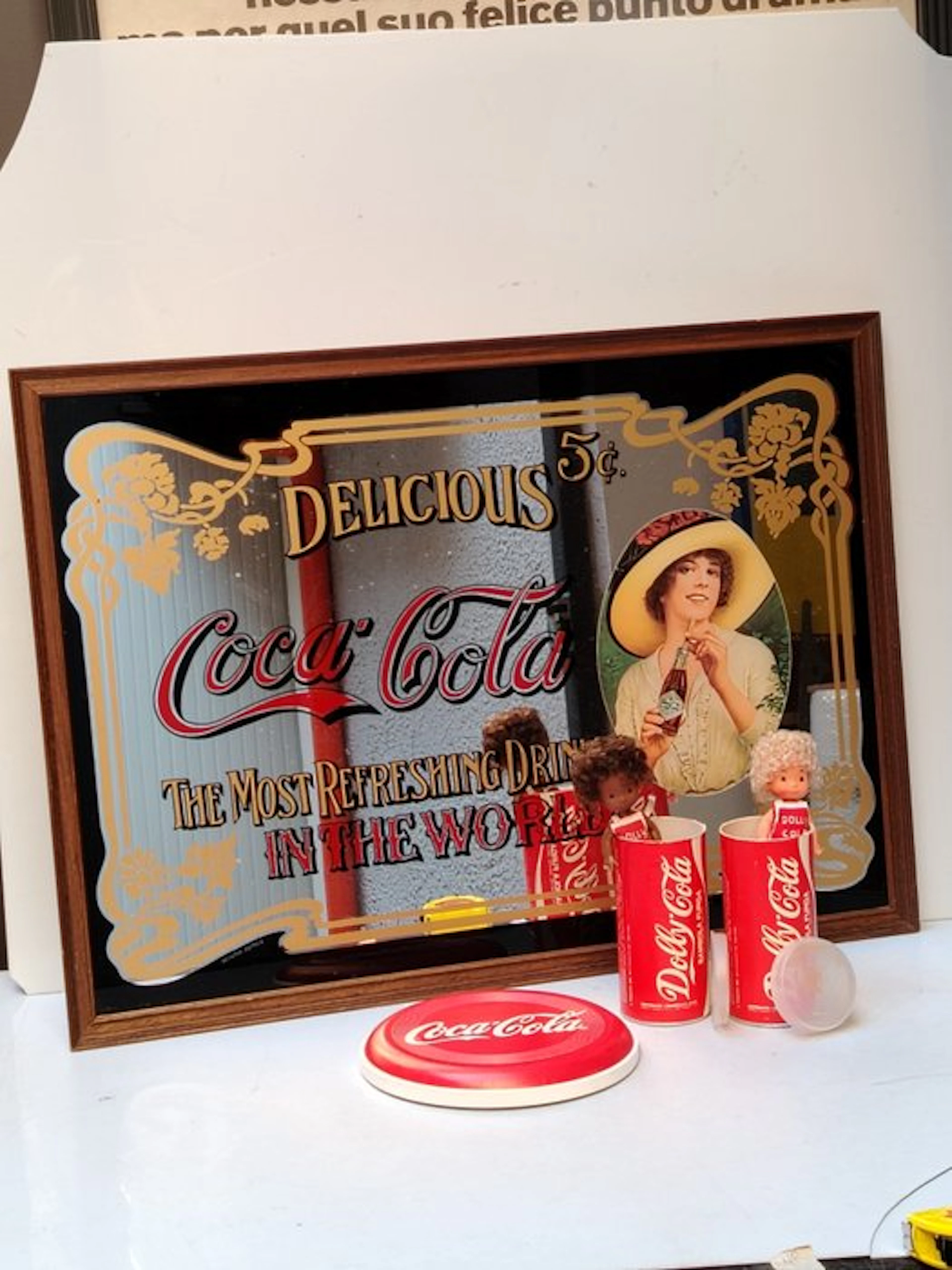 Advertising sign - Coca-Cola Mirror/Dolls/Fresbee - 1970-2000