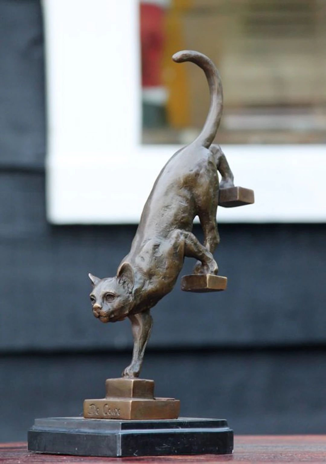 Statue, Kat van de trap - 30 cm - bronze marble