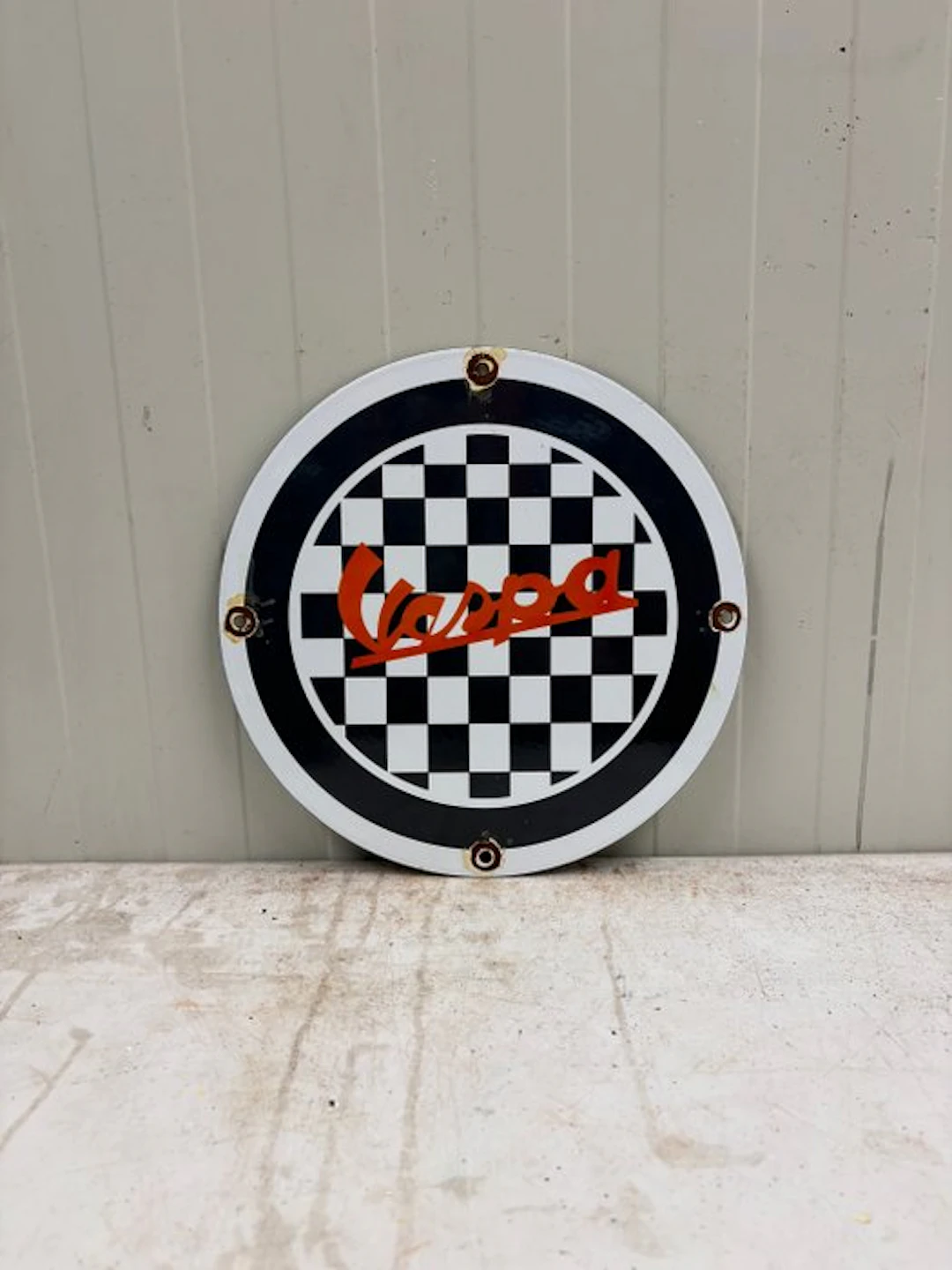 Vespa – Geblokt Rond Emaille Reclamebord – Scooter...