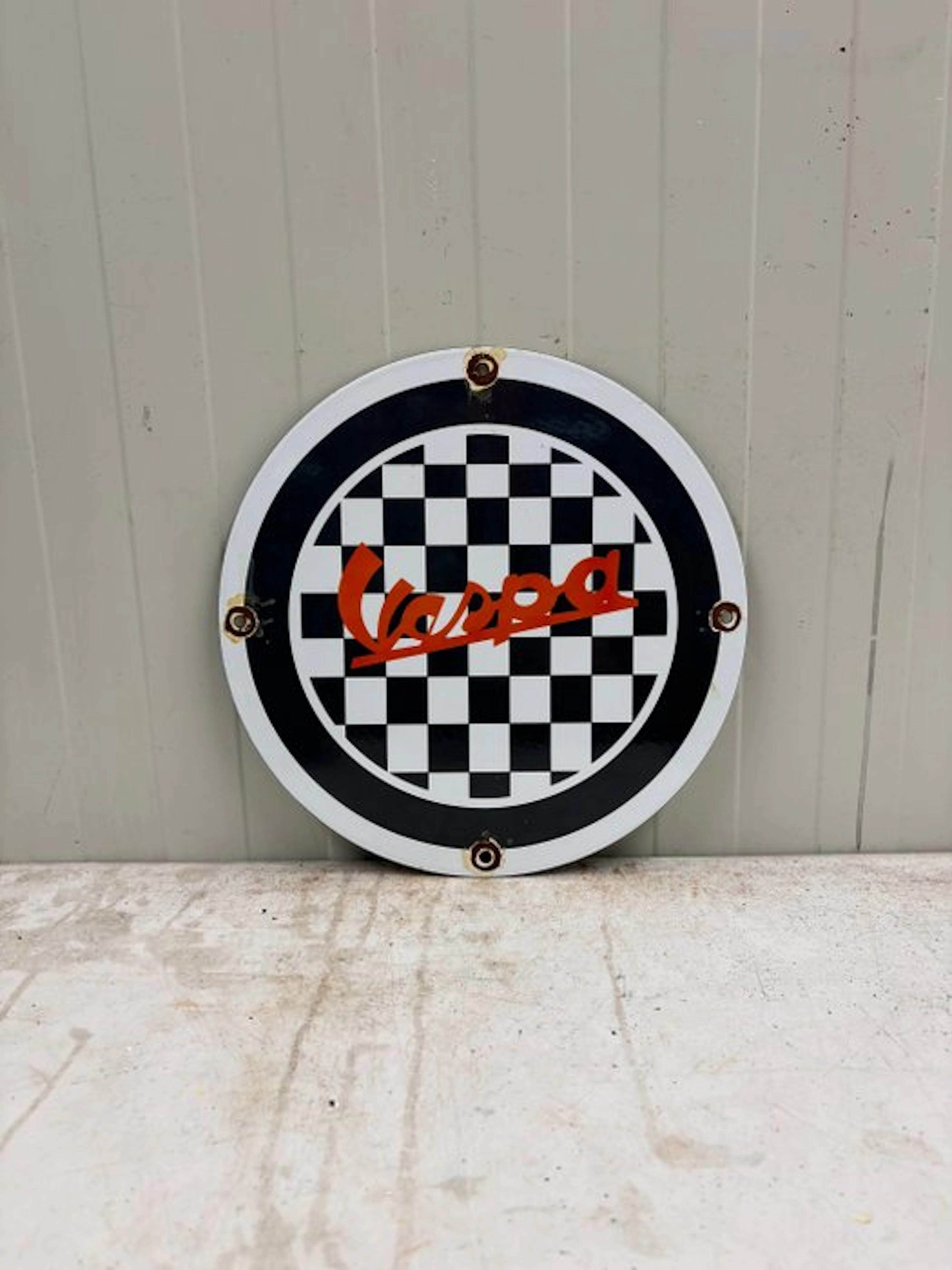 Vespa – Geblokt Rond Emaille Reclamebord – Scooter...