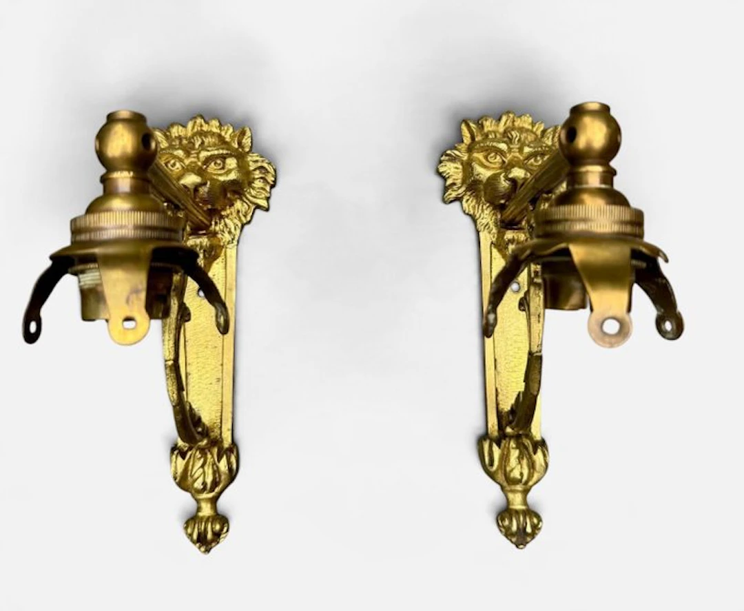 Wall sconce (2) - signed - Gilt brass - Lion Style Empire