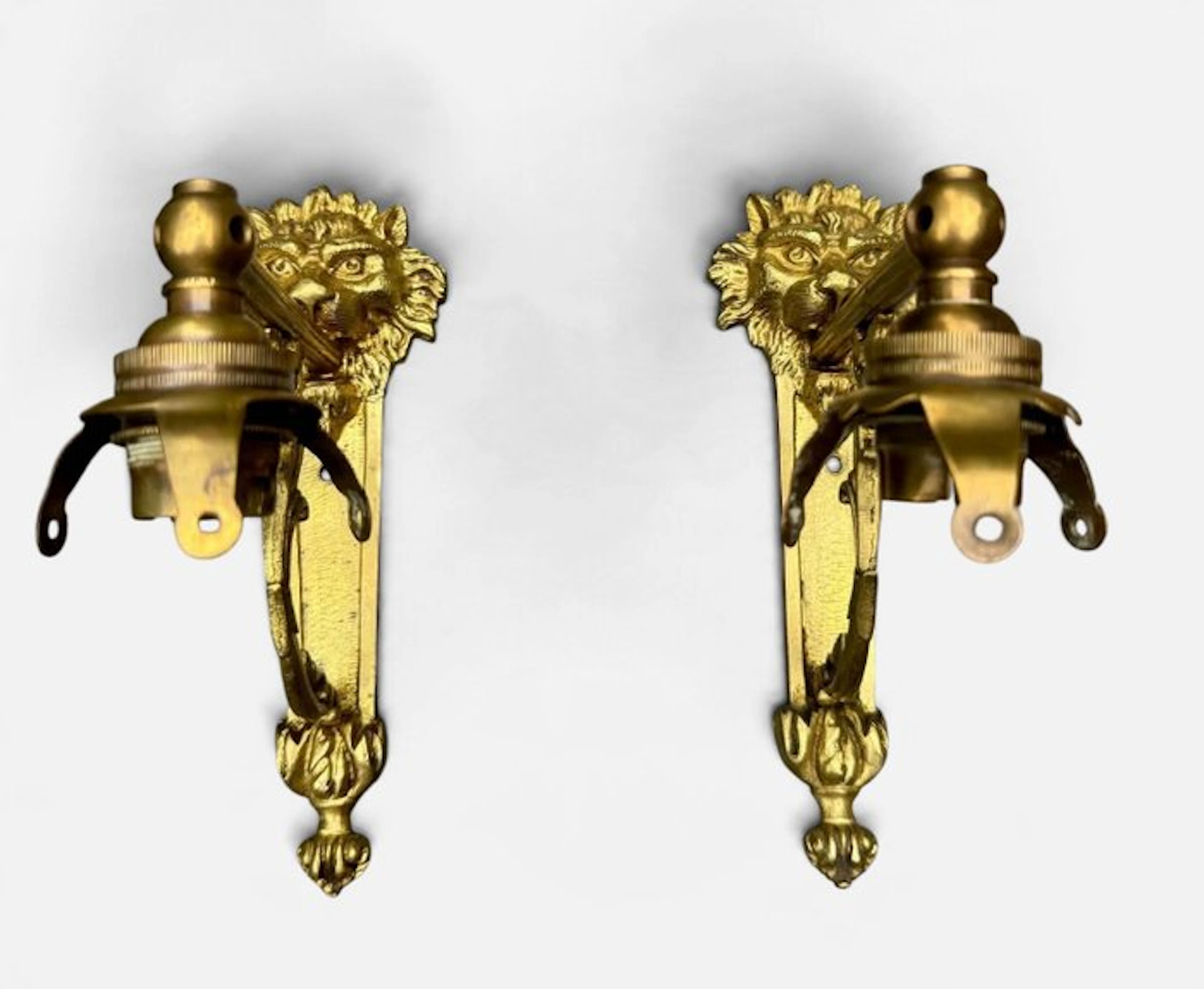 Wall sconce (2) - signed - Gilt brass - Lion Style Empire