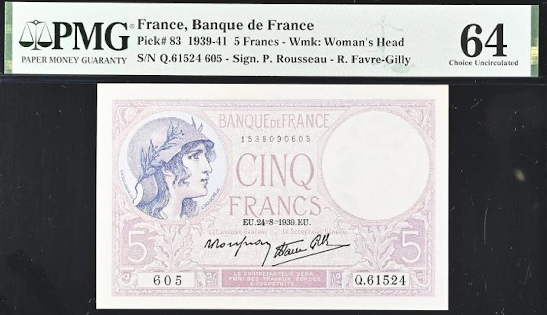 France. - 5 Francs - 1939 - PMG 64 - Pick 83 (No reserve price)