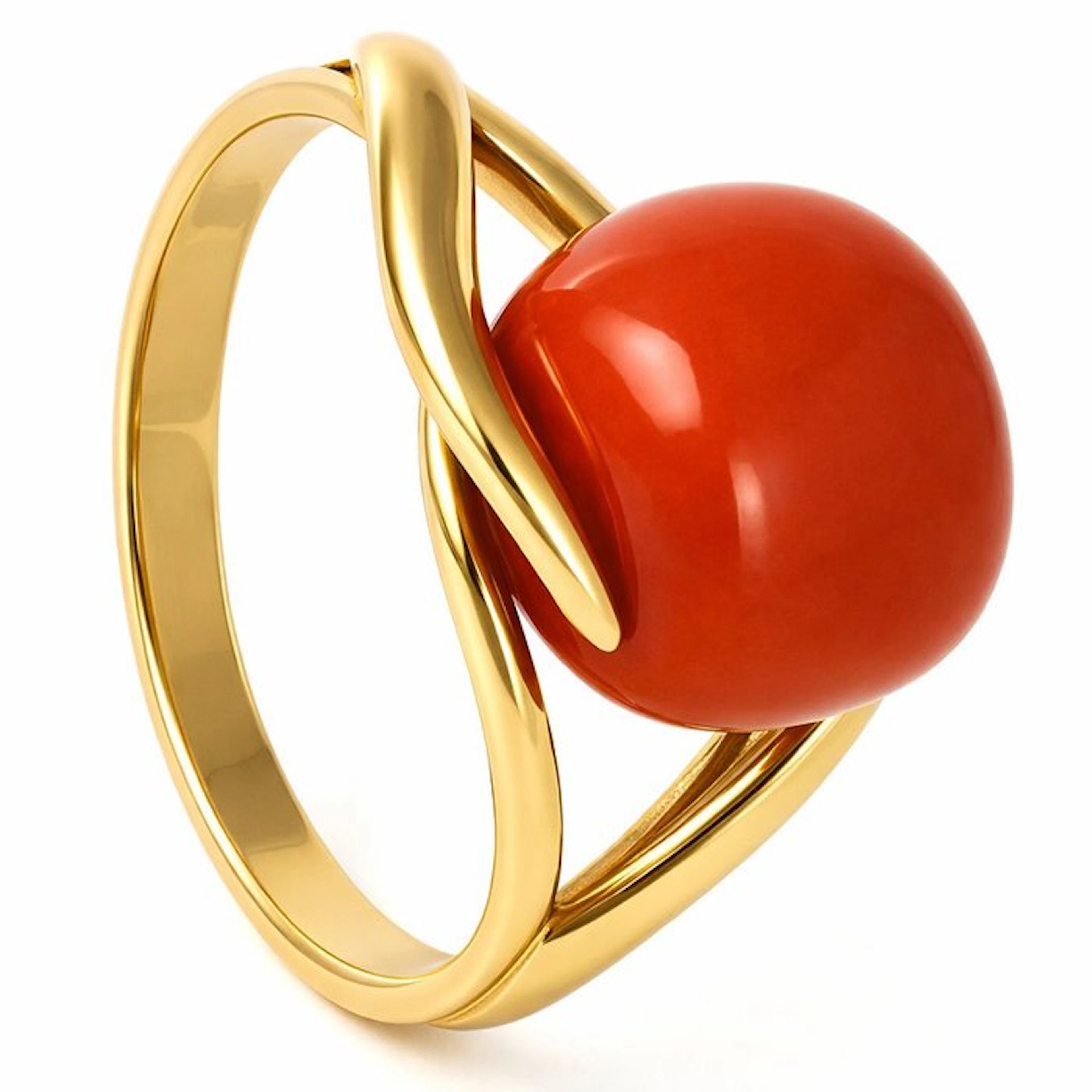 Ring - 18 kt. Yellow gold Coral - Made in Italy - HAndmade