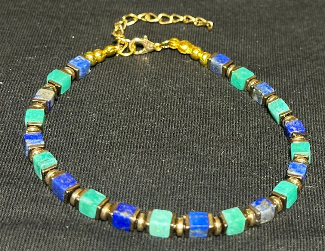 Lapis Lazuli Bracelet; Natural Amazonite and Golden Hematite