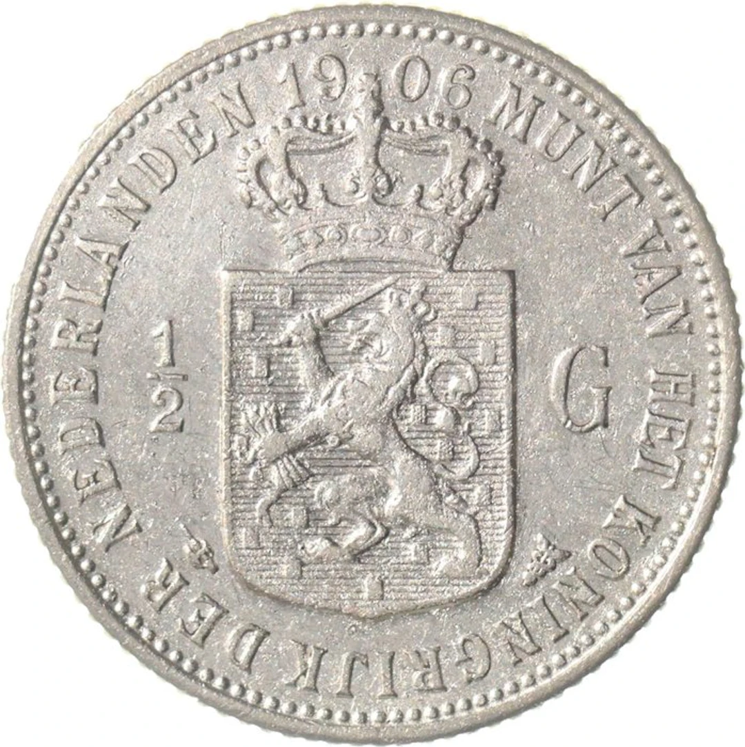 Netherlands. Wilhelmina. 1/2 Gulden 1906 ZELDZAAM