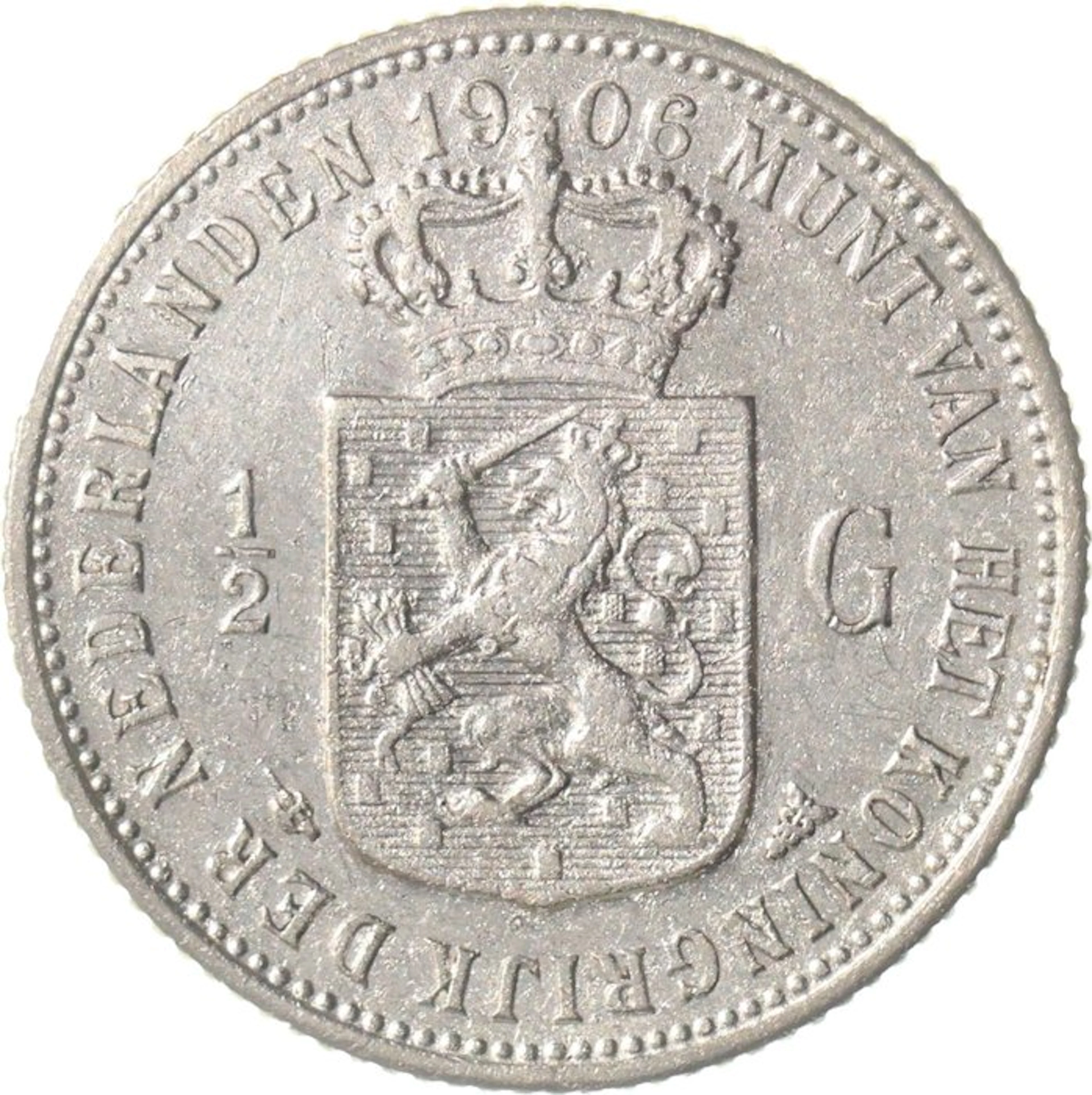 Netherlands. Wilhelmina. 1/2 Gulden 1906 ZELDZAAM