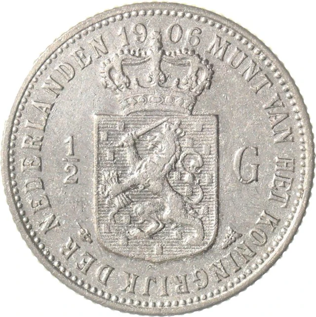 Netherlands. Wilhelmina. 1/2 Gulden 1906 ZELDZAAM