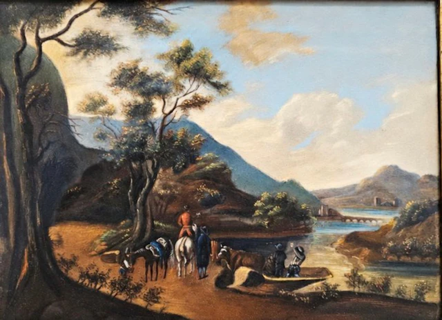 European school (XIX) - NO RESERVE - Travellers Resting by a River
