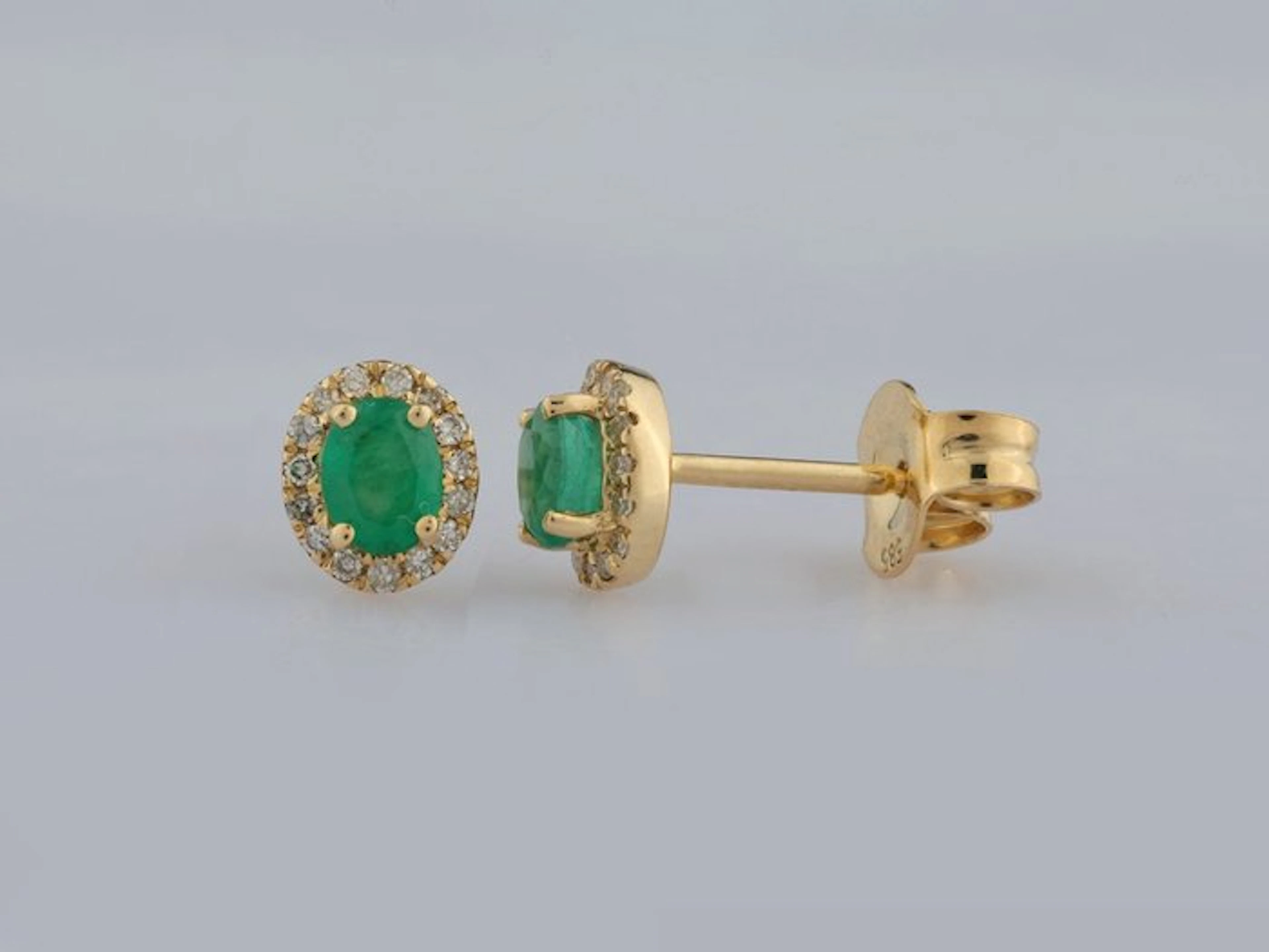 No reserve price - Earrings - 14 kt. Yellow gold - 0.43ct. tw. Emerald