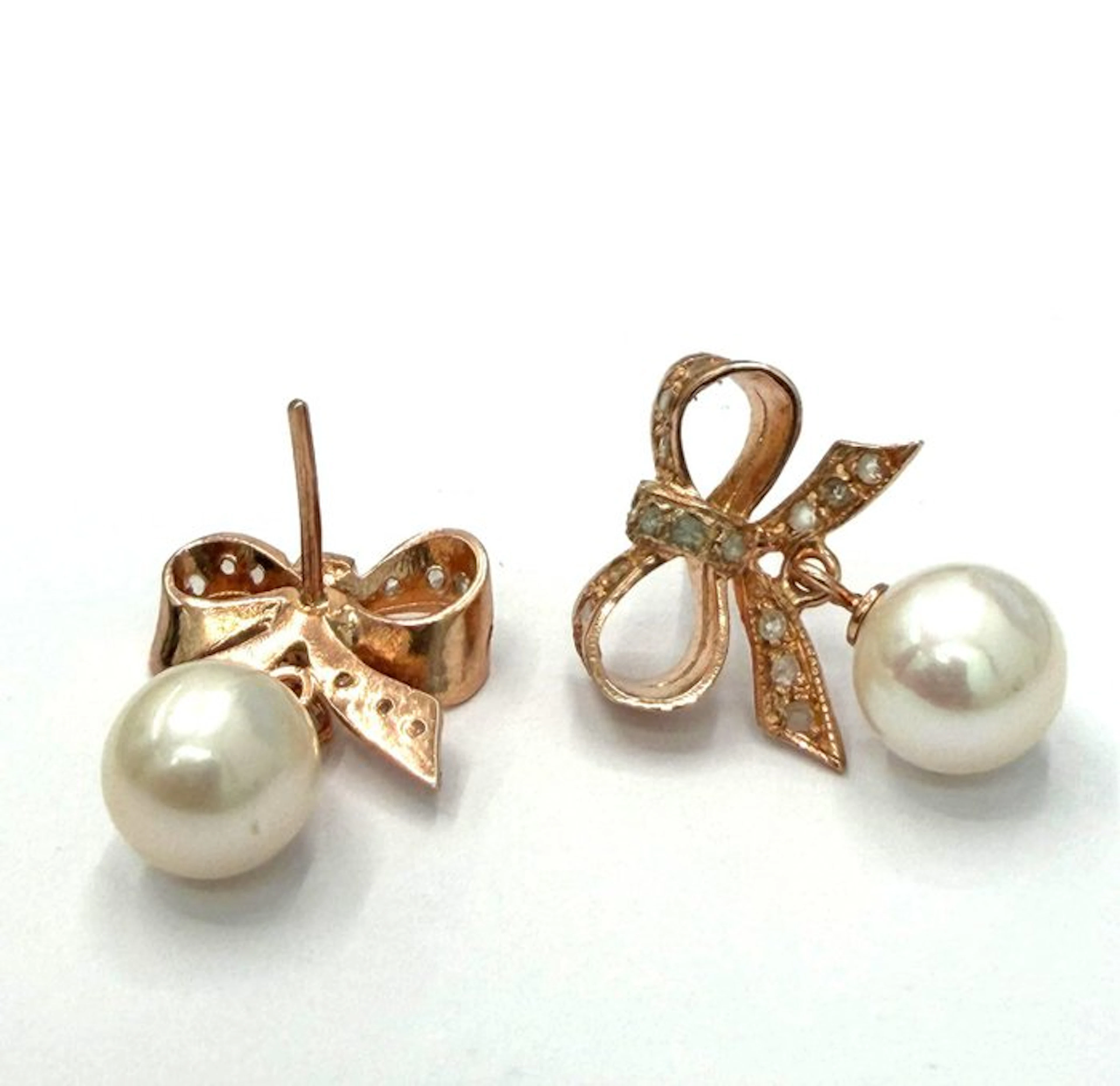 No reserve price - Earrings - 9 kt. Rose gold, Silver Pearl - Diamond