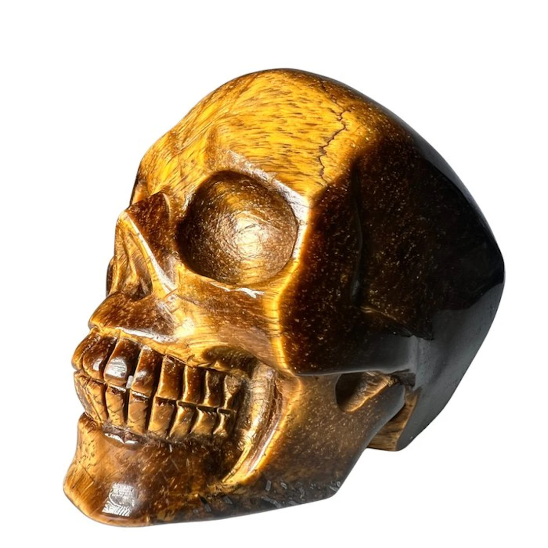 Premium Tiger's Eye Skull Carving - Height: 60 mm - Width: 85 mm- 400 g - (1)