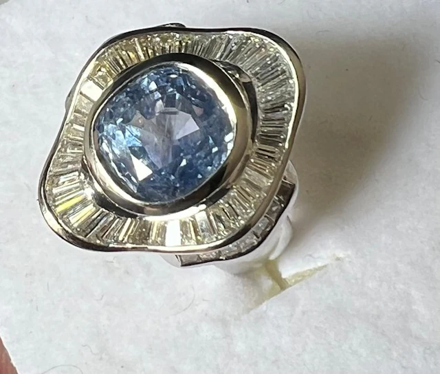 Ring - 18 kt. White gold - 5.50ct. tw. Sapphire - Diamond - Anello Sri Lanka