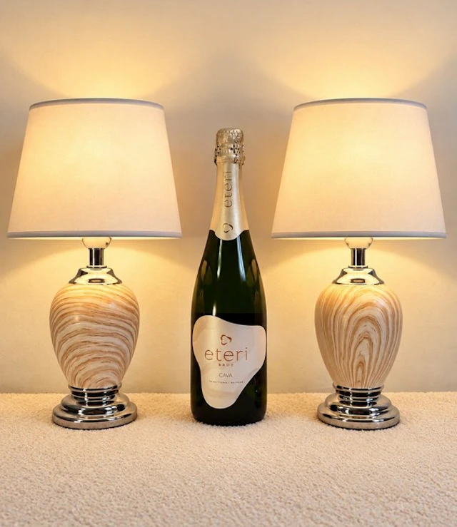 Table lamp (2) - Swirl - Chrome, Ceramic, Steel, Textile - Set