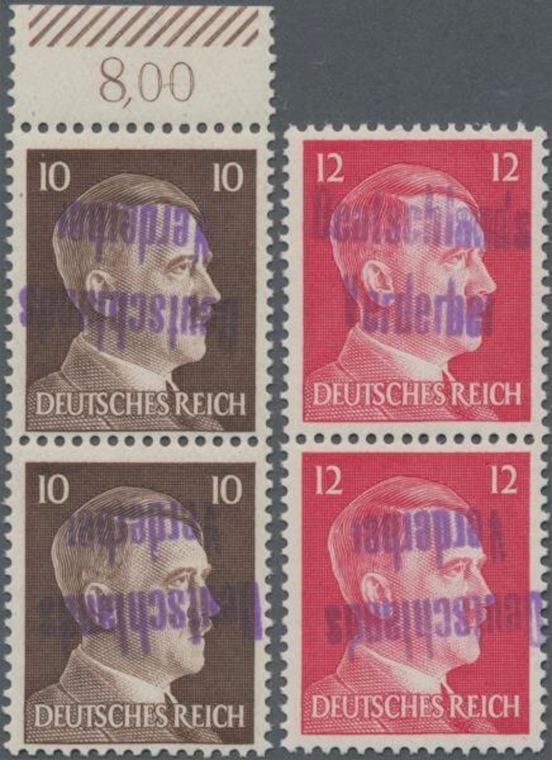 Germany - Local postal areas 1945 - MeiBen: 10 and 12 Pf deep-printed in pairs