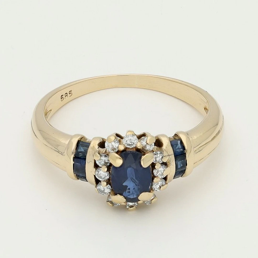 Ring - 14 kt. Yellow gold - Diamond - Sapphire