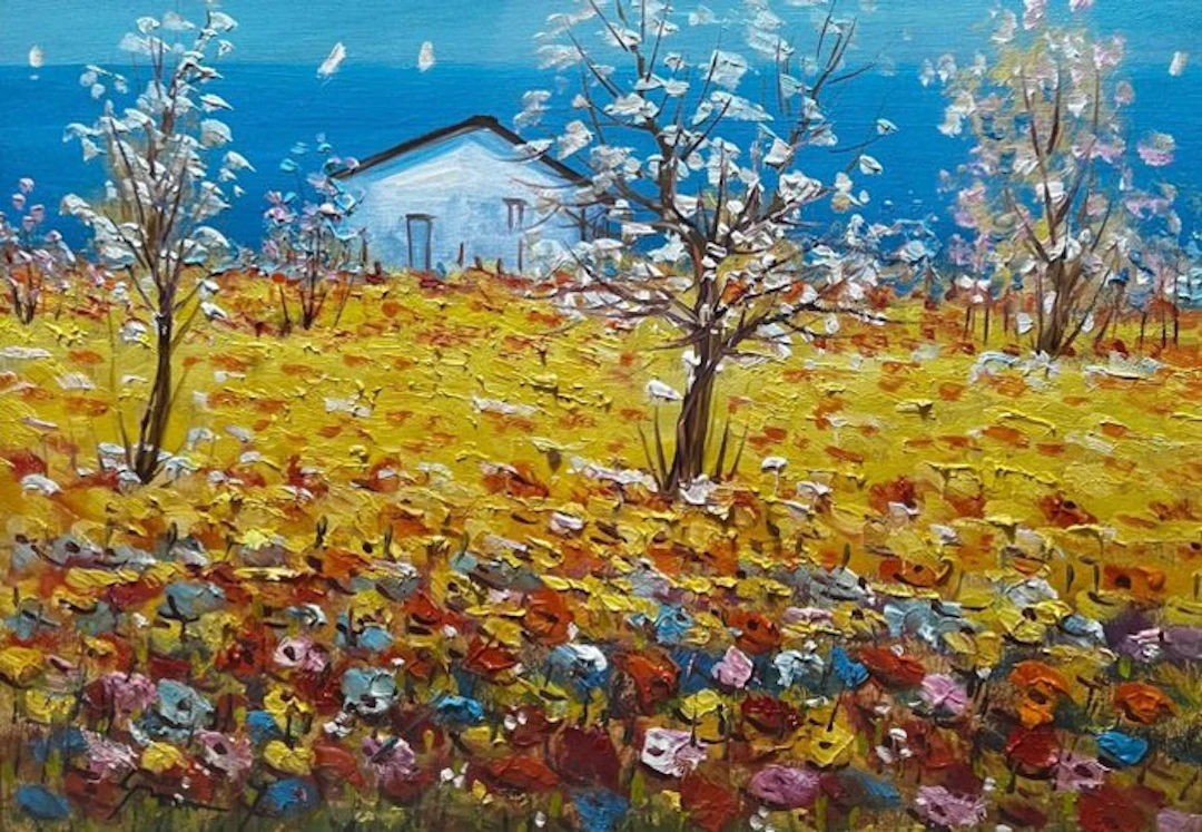 Francesco Grassi (1940) - Paesaggio primaverile fiorito