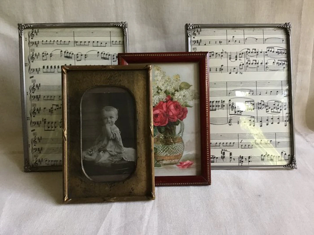 Picture frame (4) - Chrome, wood, glass. - 4 old photo frames