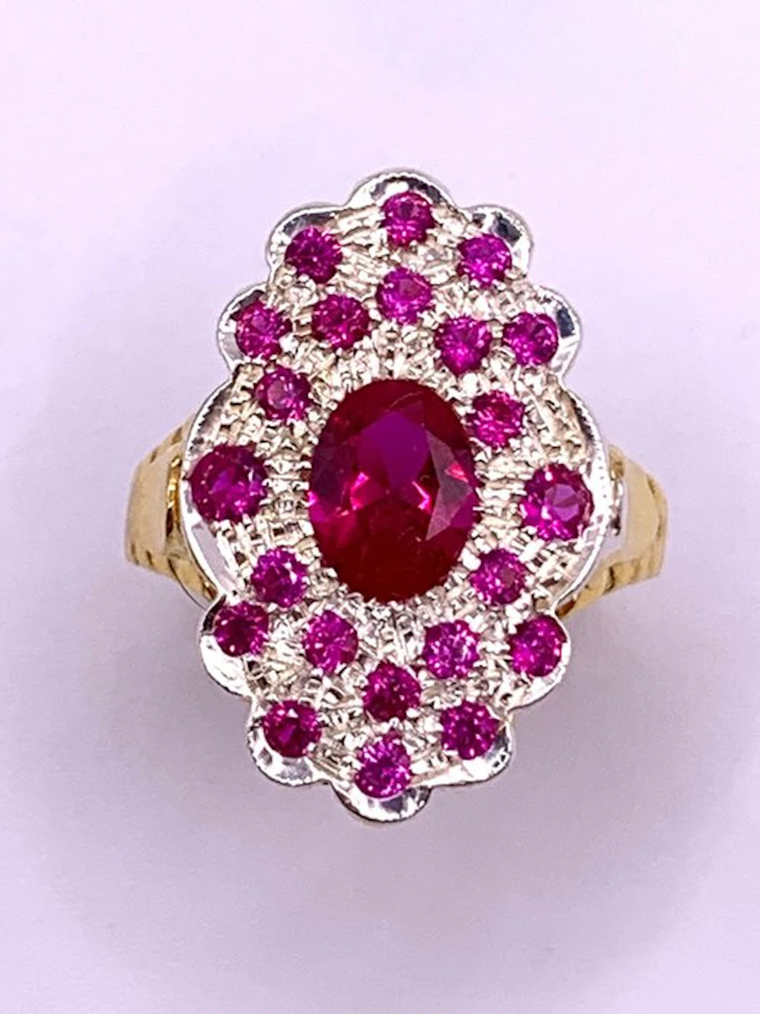 No reserve price - Cocktail ring - 9 kt. Yellow gold, Silver Ruby - Ruby