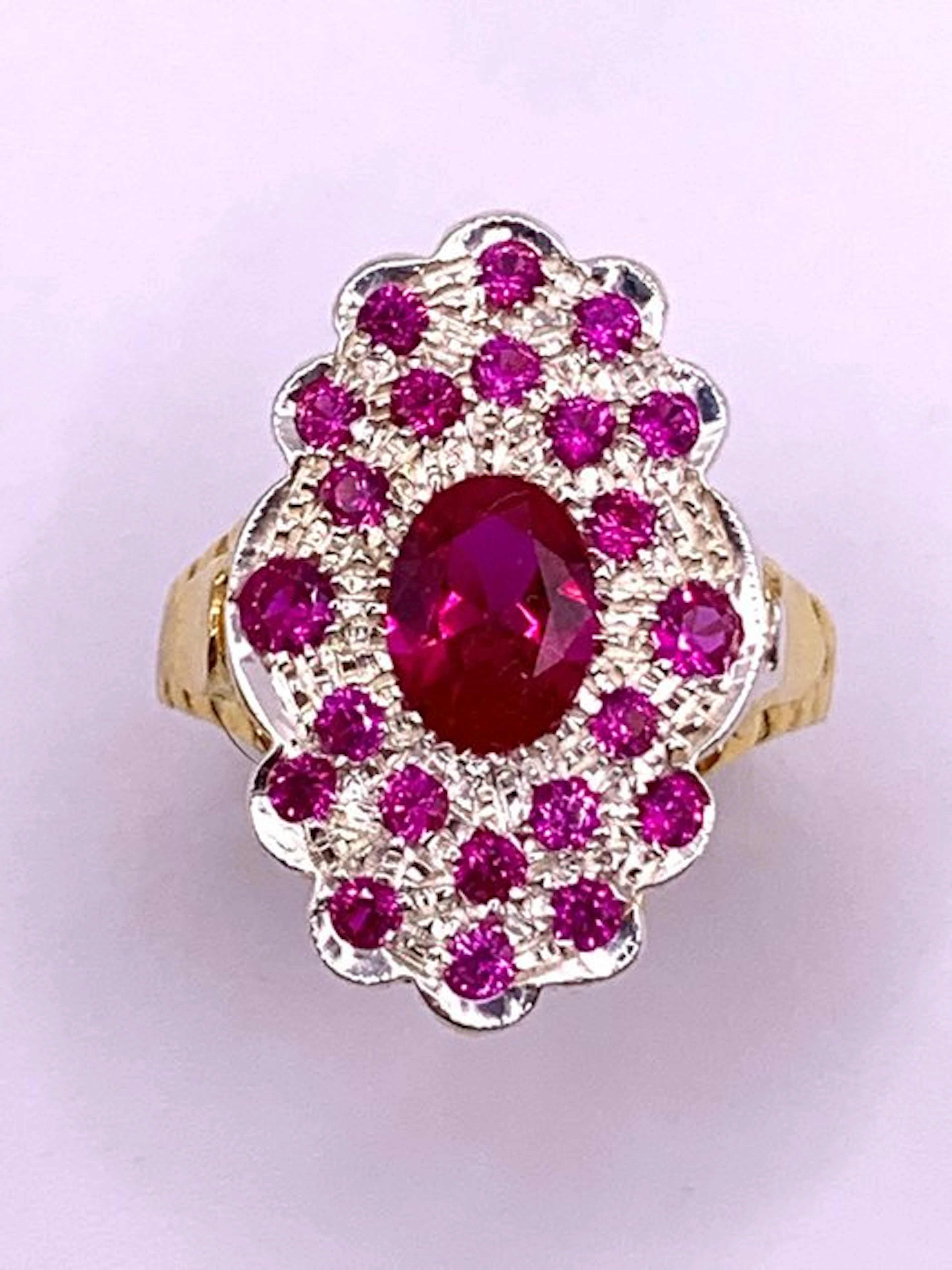 No reserve price - Cocktail ring - 9 kt. Yellow gold, Silver Ruby - Ruby
