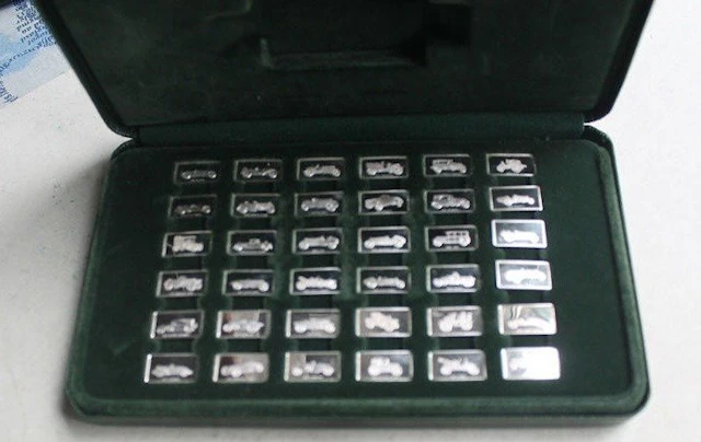 World. Silver bar Franklin Mint - Berühmte Automobile Set - 36 Stück Silber