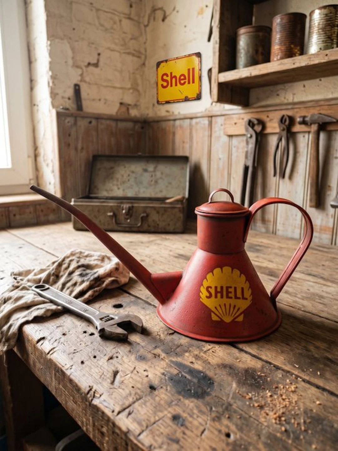 Petrol pump (1) - Shell - Ancienne burette d'huile shell - 1950-1960