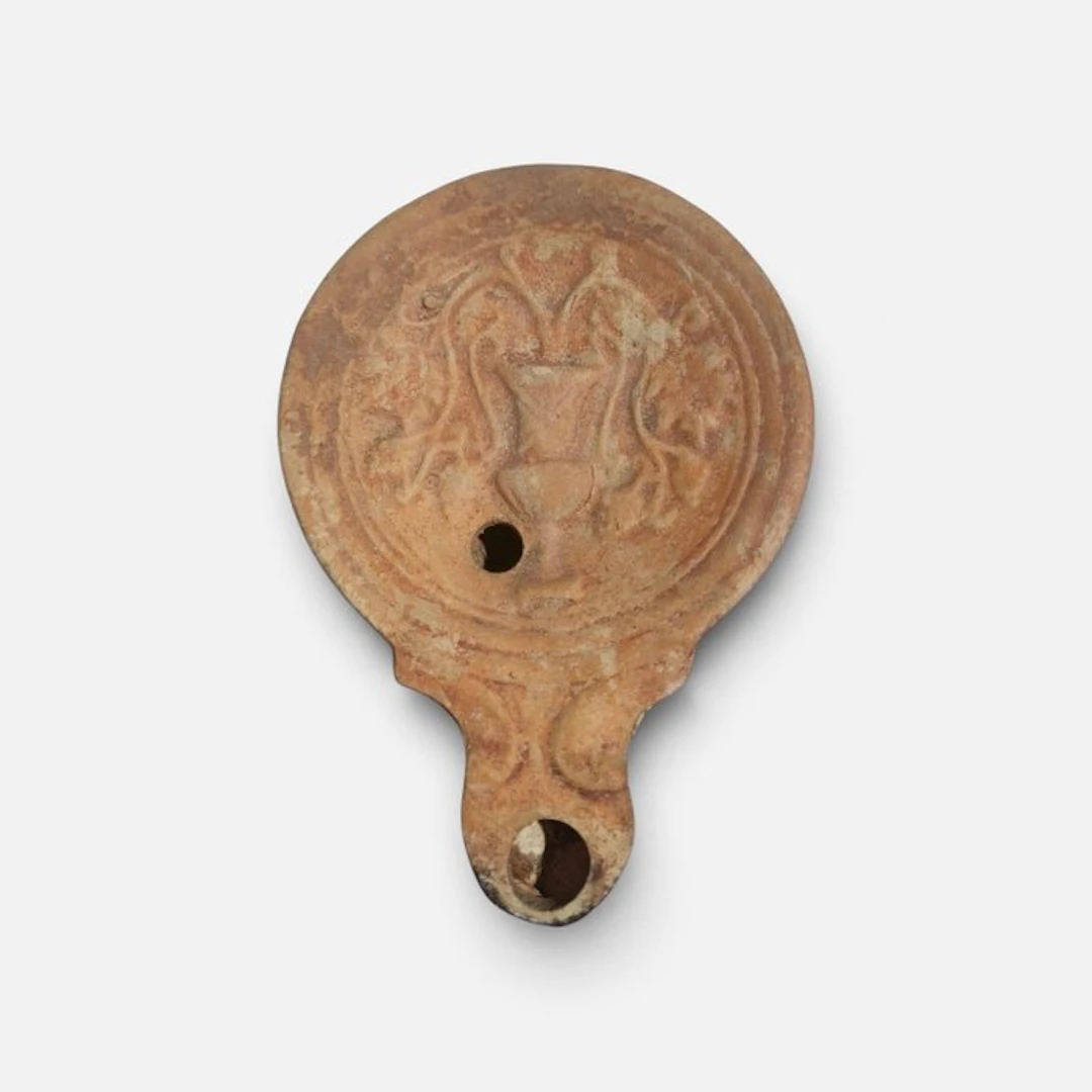 Ancient Roman Terracotta Oil Lamp with Amphora With Spanish Import License