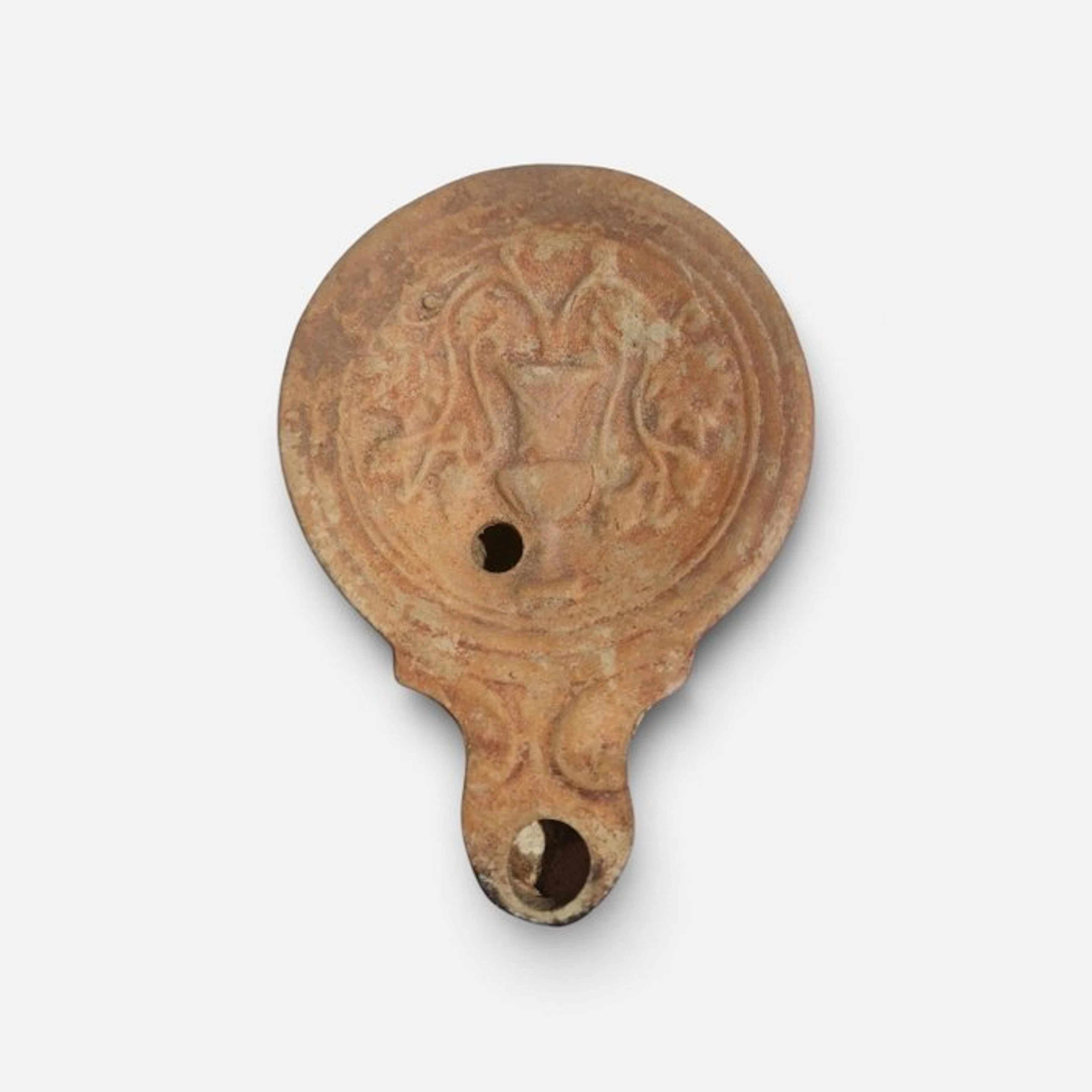 Ancient Roman Terracotta Oil Lamp with Amphora With Spanish Import License
