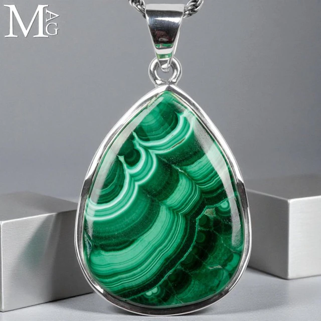 Sterling Silver Pendant with Unique Malachite Gem...
