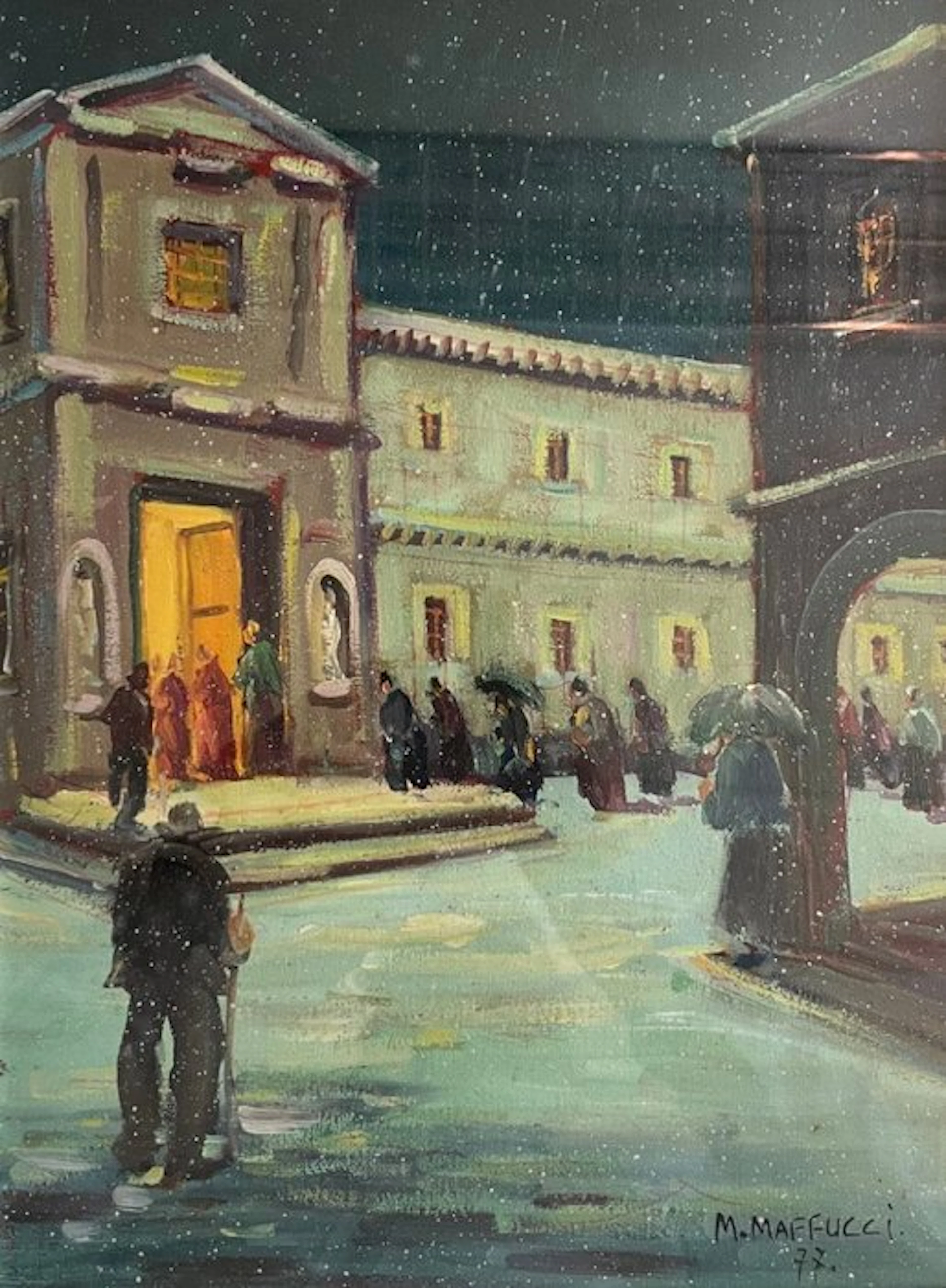 Mauro Maffucci (1929) - Nevicata notturna davanti la chiesa