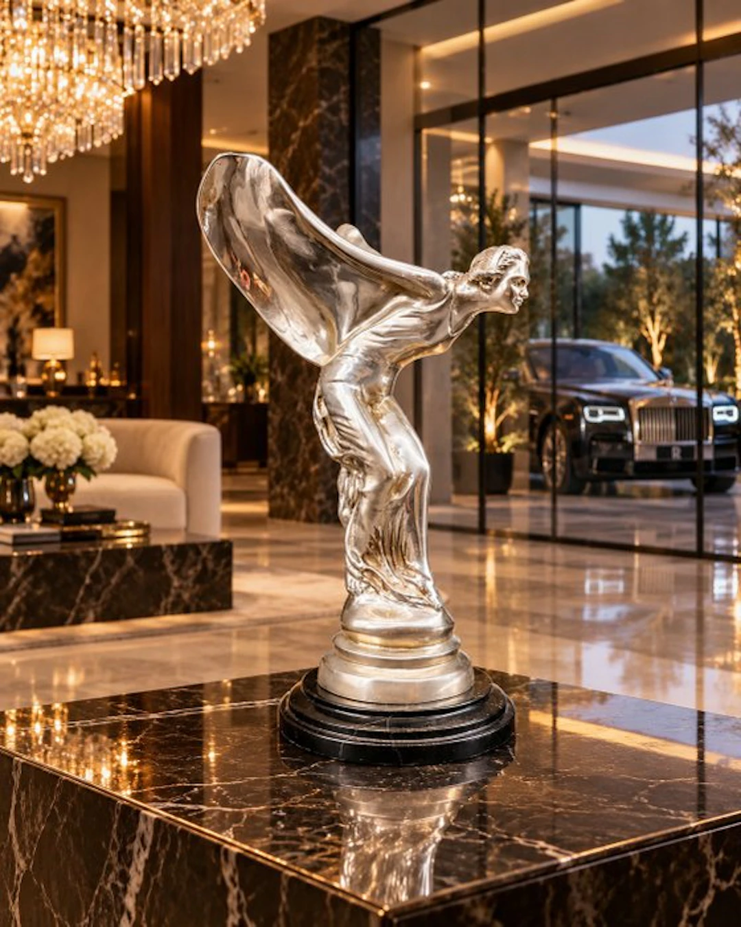 Statue, Large -Rolls Royce- Spirit of Ecstasy - 38 cm - Bronze, Marble