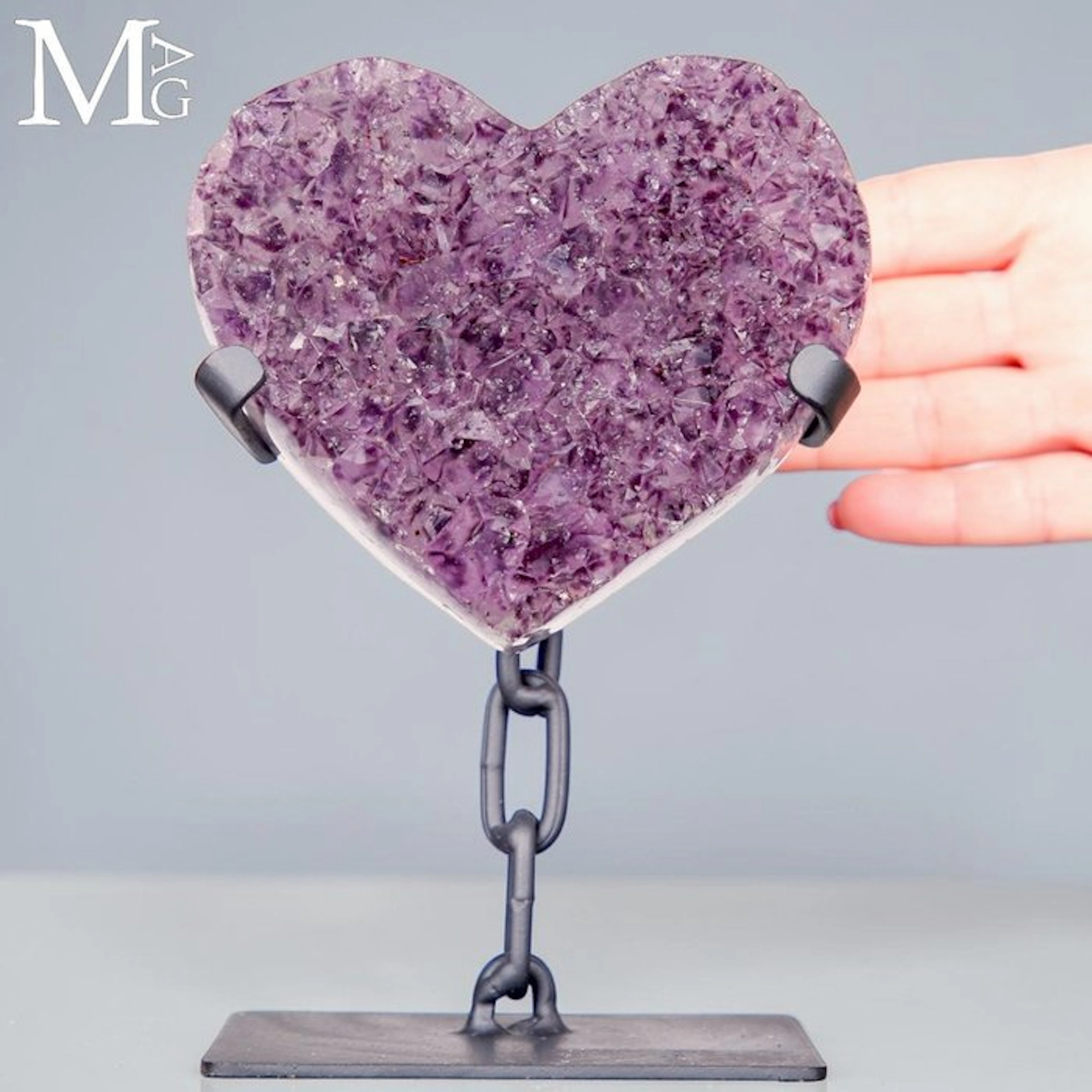 Vivid Lavender Amethyst Druzy Heart Carved with Sparkling...