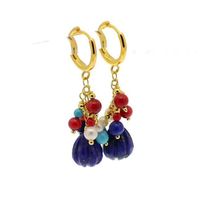 Lapis lazuli - Silver - Earrings - Turquoise - Pearls