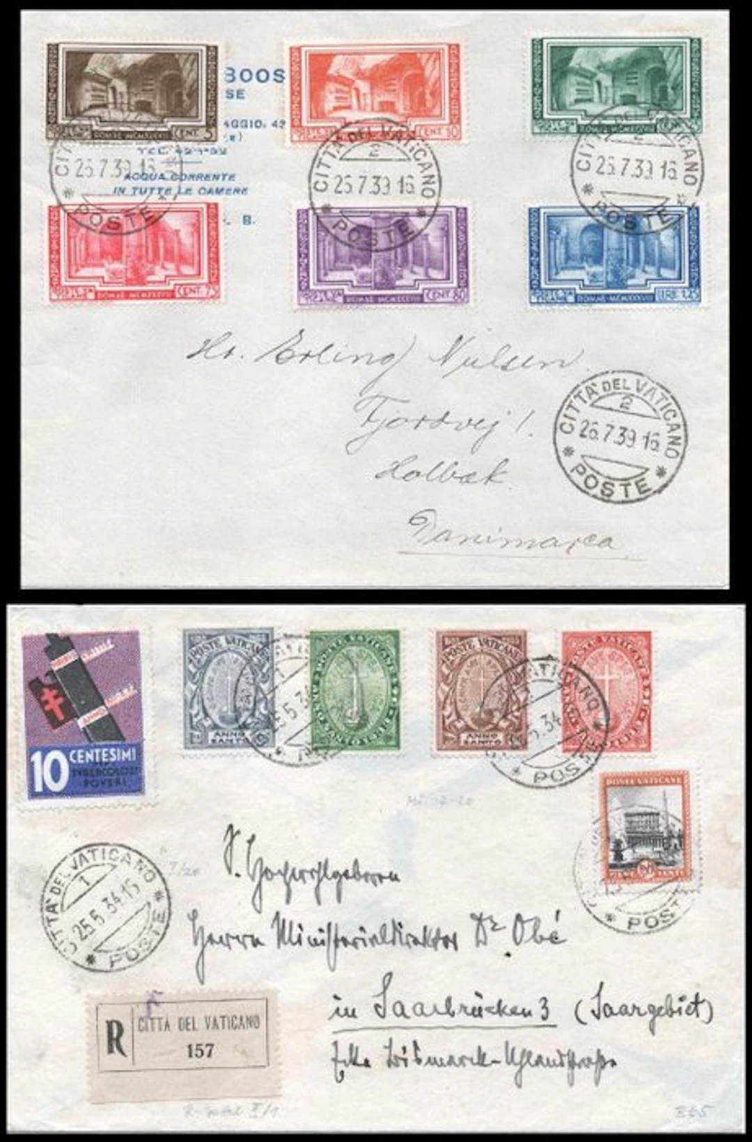 Vatican City 1934/1939 - Two letters traveled with full...