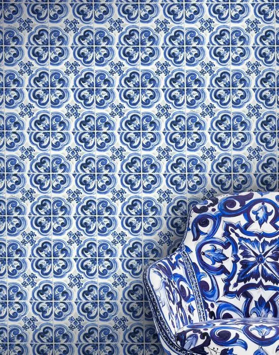 Blue Maiolica – Mediterranean Elegance - Textile - 280 cm - 250 cm