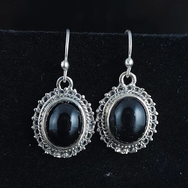 Silver - Earrings - Jet Black Sterling Silver