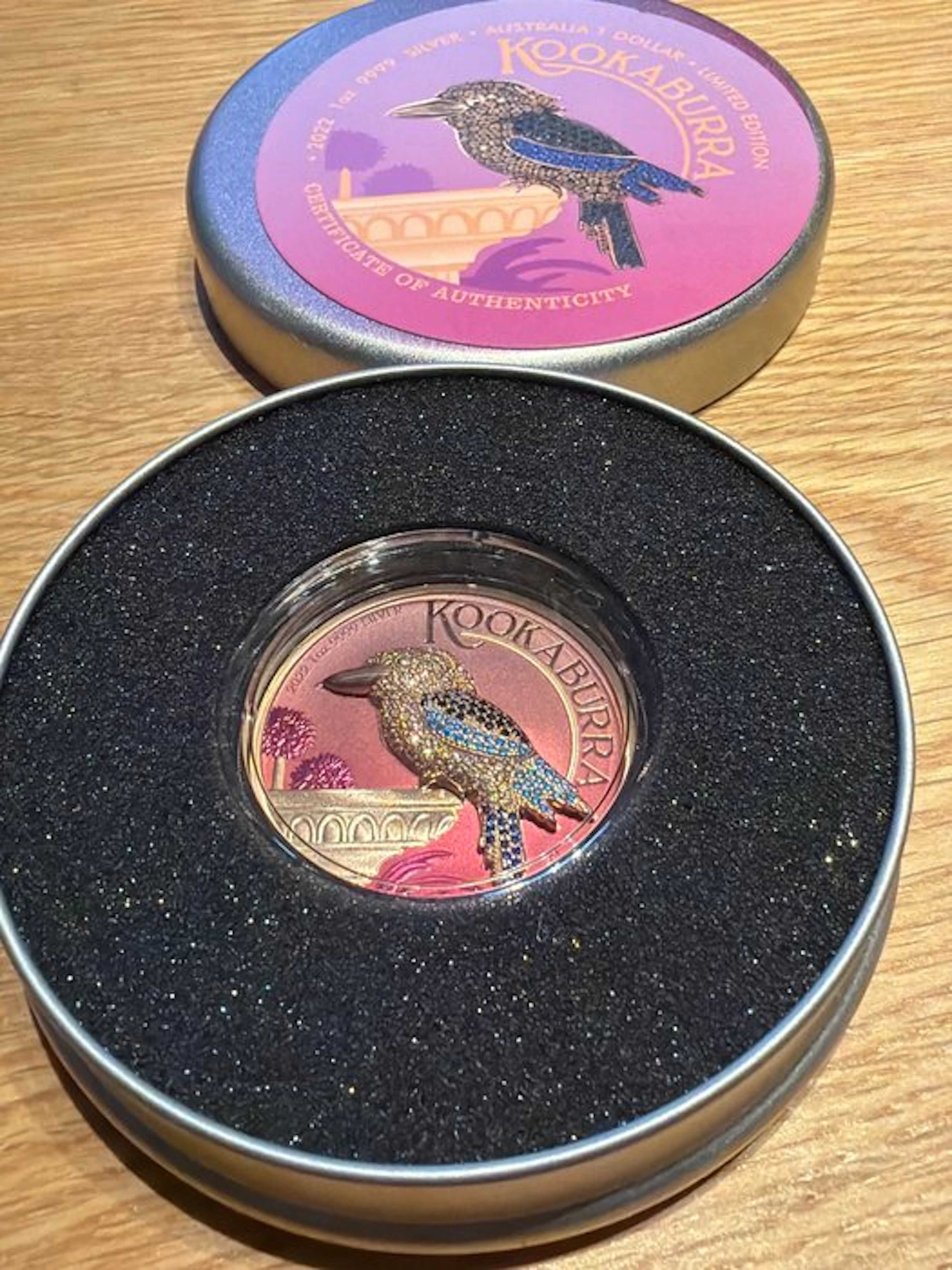 Australia. 1 Dollar 2020 Kookaburra, 1 Oz (.999) + (.925) Insert Bejeweled