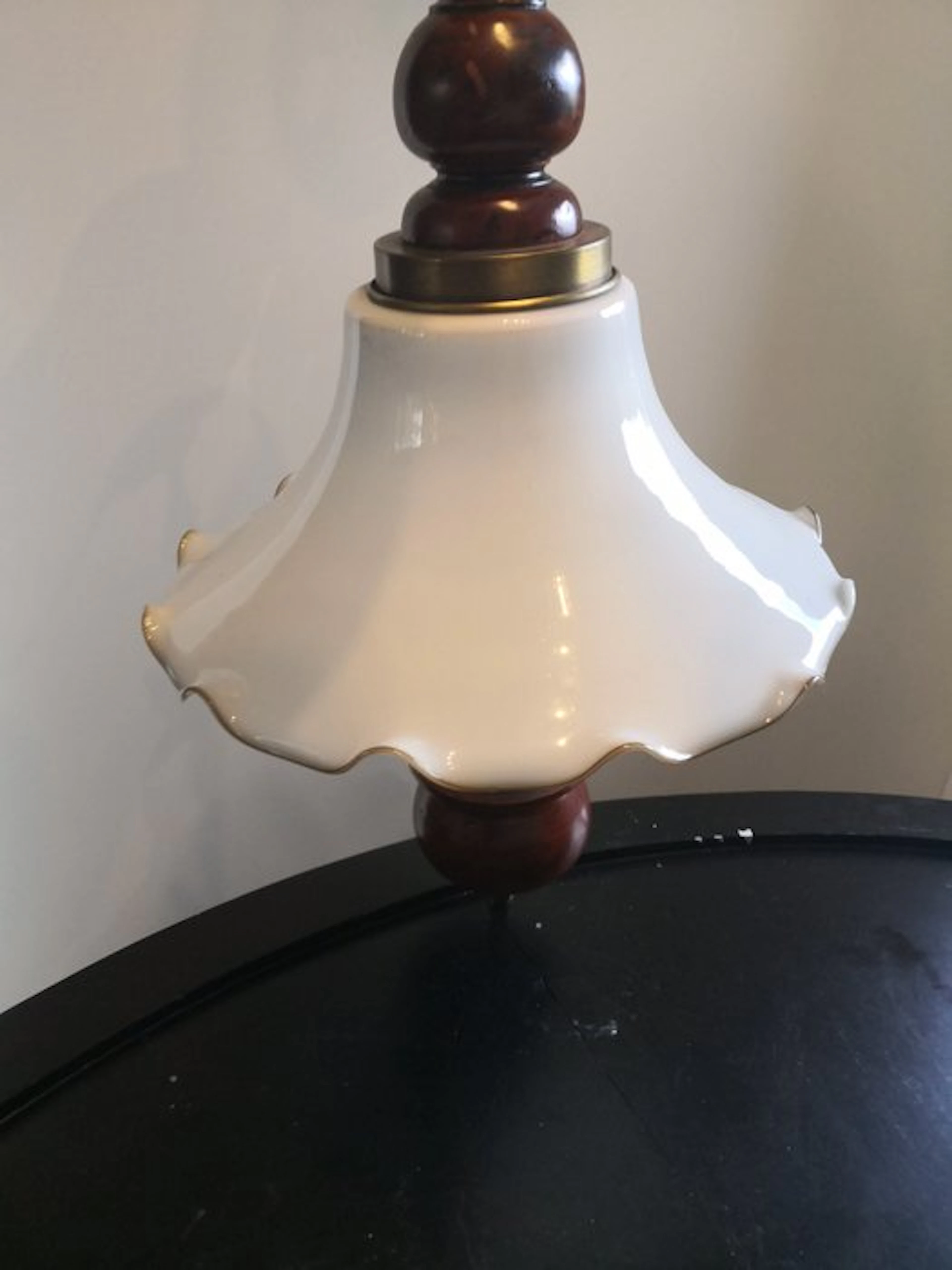 Lamp - Glass, Wood, Brass - Vintage pendant lamp