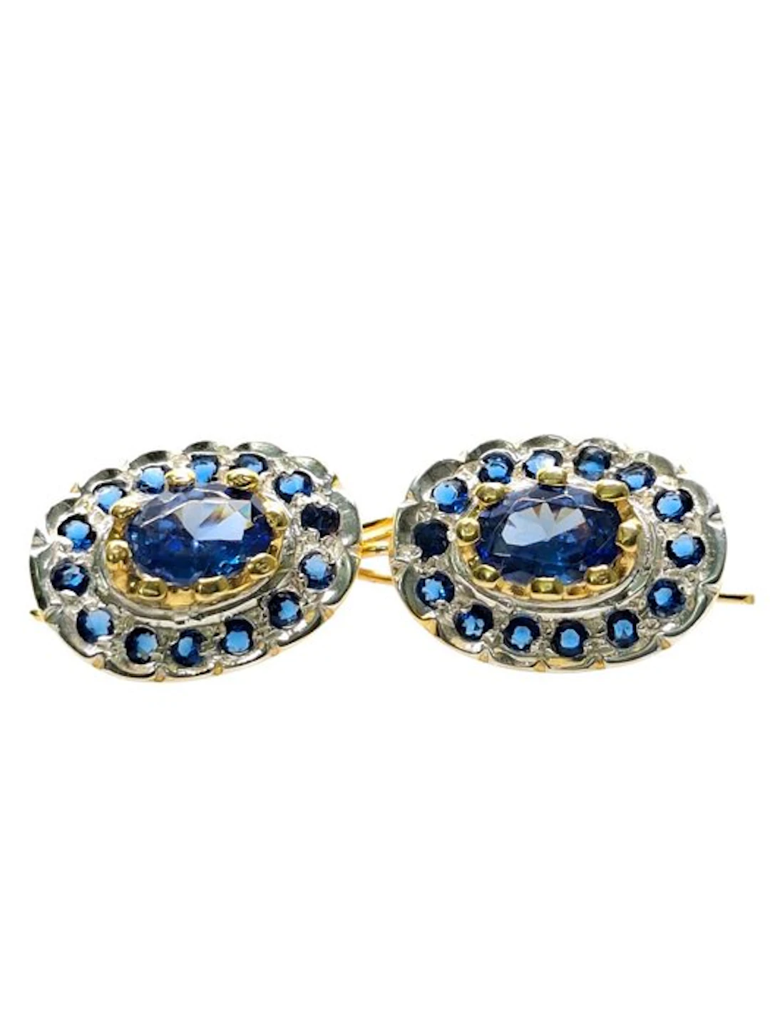 No reserve price - Earrings - 9 kt. Silver, Yellow gold Sapphire - Sapphire