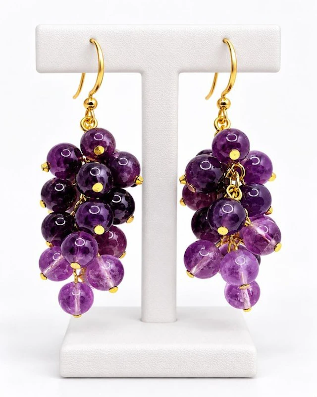 Grape Cluster Earrings in High-Quality Natural Amethyst - Earrings - Earrings